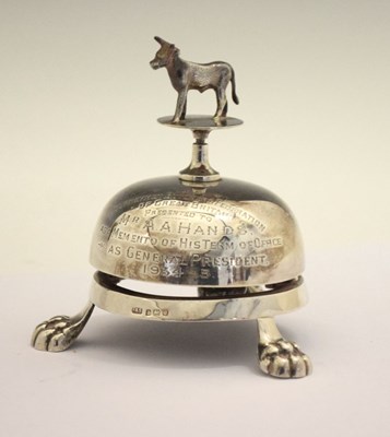 Lot 84 - George V silver desk or call bell topped with a figure of a cow