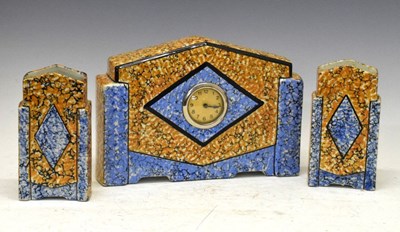 Lot 427 - Art Deco influence ceramic three piece clock garniture