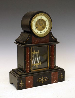 Lot 446 - Black slate and red marble drumhead clock