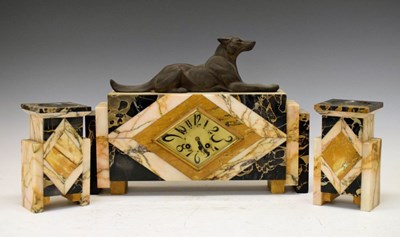 Lot 494 - Art Deco mantel clock and garniture