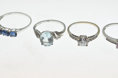 Lot 46 - Four 9ct white gold rings, together with one 14ct ring, 11.9g gross approx