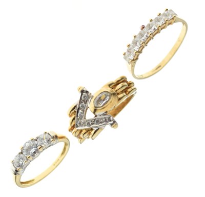 Lot 47 - Two 18ct gold rings, together with a 14ct gold ring (3), 11.6g gross approx