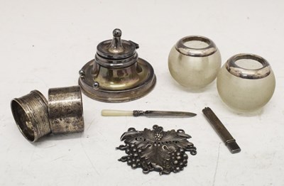 Lot 187 - Quantity of silver items to include  George V silver inkwell, etc