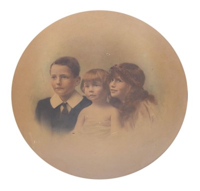 Lot 458 - Circular photo of three children