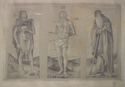 Lot 393 - Italian School, 19th Century - Triptych of St Sebastian after Jacopo Bellini