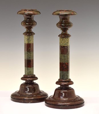 Lot 182 - Pair of 19th Century serpentine candlesticks