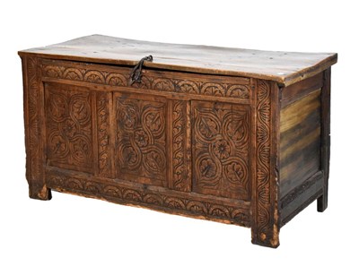 Lot 518 - Late 17th Century oak three-panel coffer