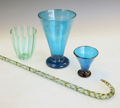 Lot 273 - Nailsea glass walking stick, together with three pieces of glassware