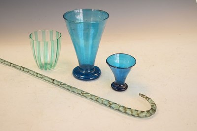 Lot 273 - Nailsea glass walking stick, together with three pieces of glassware