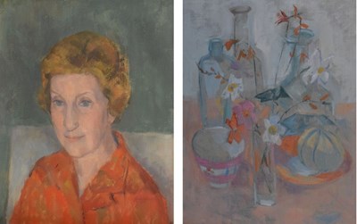 Lot 370 - June Fieler - Oil on canvas - Still life and portrait (2)