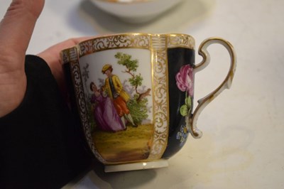 Lot 253 - Dresden cup, saucer and cover and faience pot (A/F)