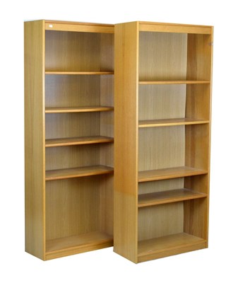 Lot 578 - Pair of modern oak open front bookcases