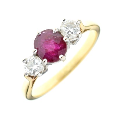 Lot 7 - Ruby and diamond three stone ring