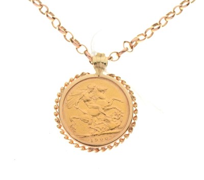 Lot 83 - Sovereign 1900 in yellow metal pendant mount