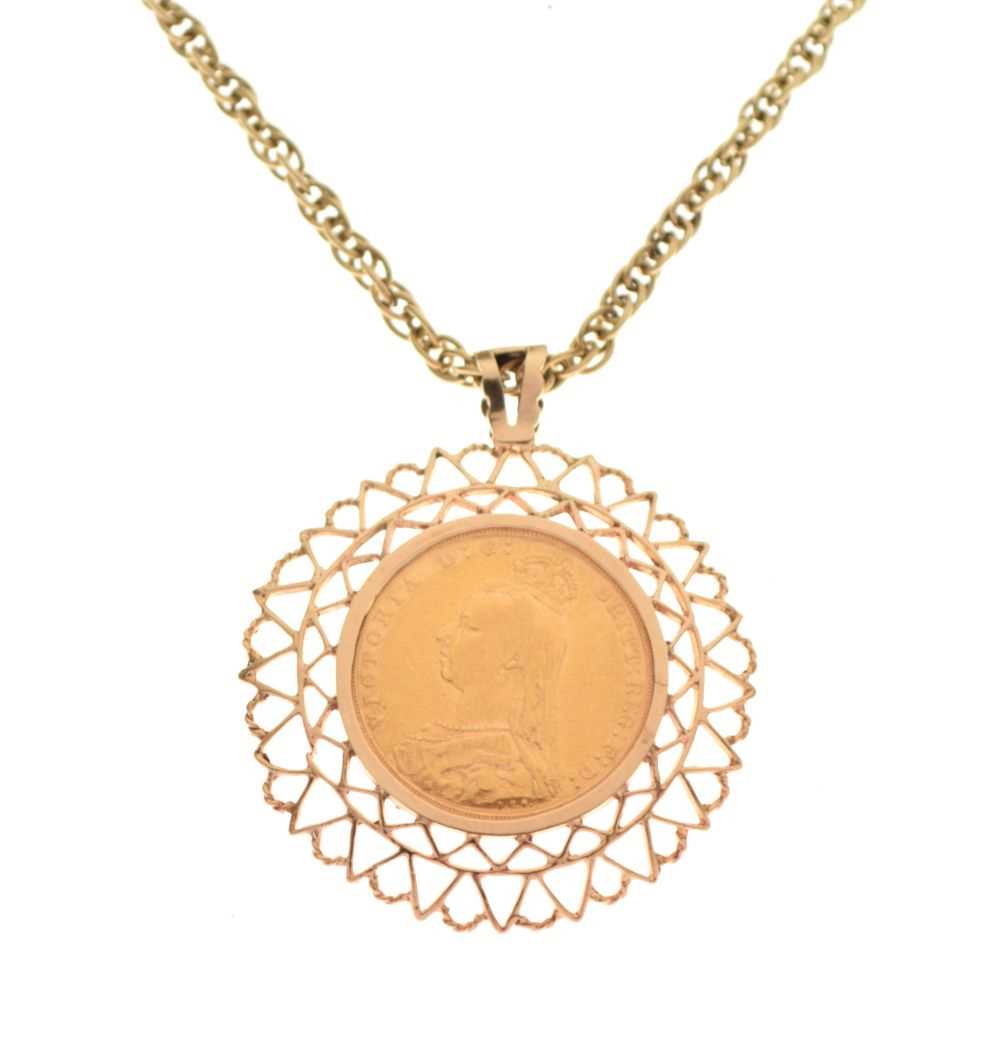 Lot 82 - Sovereign 1891, in a 9ct gold pendant mount