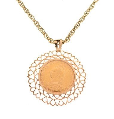 Lot 82 - Sovereign 1891, in a 9ct gold pendant mount