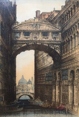 Lot 459 - Early 20th Century coloured etching, Bridge of Sighs, Venice