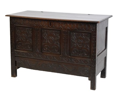 Lot 430 - Three panel carved oak mule chest