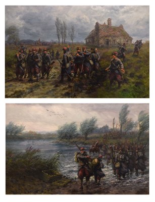 Lot 365 - Thomas Rose Miles - Oil on board, 'Crossing the Ford', and 'The Advance Guard'