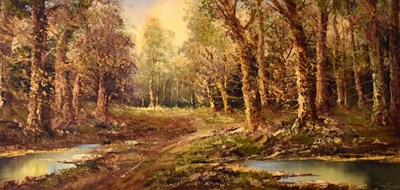 Lot 396 - Aldo Mantovani - Oil on canvas, Woodland landscape