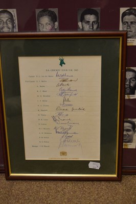 Lot 206 - South Africa 1965 UK Cricket Tour signed list, together with signed and framed collage