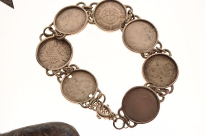 Lot 144 - Silver 'Buffs' medal, coin bracelet and vesta