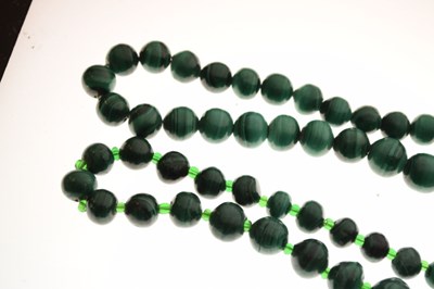Lot 94 - Two strings of malachite beads and a green hardstone necklace