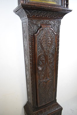 Lot 422 - Cumbrian Interest - Dated mid 18th Century carved oak-cased 8-day longcase clock - Hendrie of Wigton