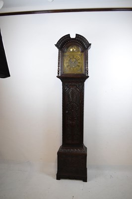 Lot 422 - Cumbrian Interest - Dated mid 18th Century carved oak-cased 8-day longcase clock - Hendrie of Wigton