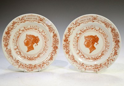 Lot 408 - Royal Interest - Pair of Royal Worcester Queen Victoria Golden Jubilee plates