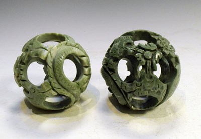 Lot 181 - Pair carved soapstone balls