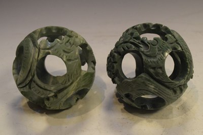 Lot 181 - Pair carved soapstone balls