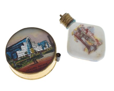 Lot 203 - Crystal Palace tape measure and small ceramic scent bottle