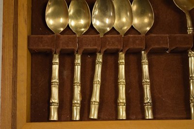 Lot 559 - Cased Thai bronze bamboo-effect canteen of cutlery
