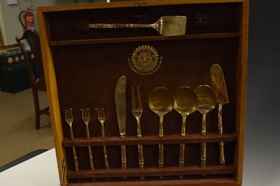Lot 559 - Cased Thai bronze bamboo-effect canteen of cutlery