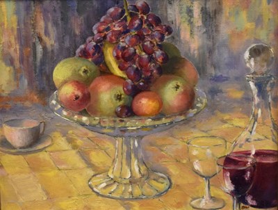 Lot 414 - Harold Webber - Oil on canvas - Still life with fruit dish and decanter