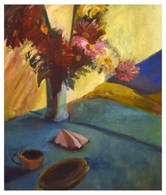 Lot 400 - Audrey Lewis-Hopkins - Oil on board - Still life study of flowers