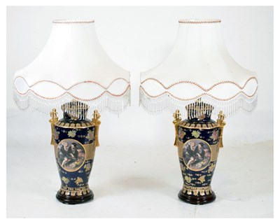 Lot 538 - Pair of Continental style lamp bases and shades