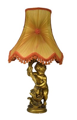 Lot 474 - Plaster gilt figural lamp base with shade
