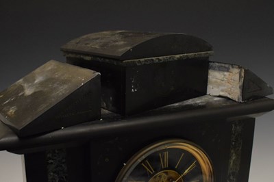 Lot 347 - Large late 19th Century French black slate and verde antico marble mantel clock