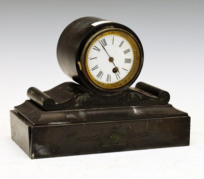 Lot 319 - French black slate drumhead mantel clock