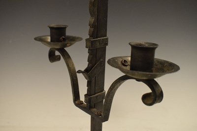 Lot 207 - Wrought iron adjustable two-branch candlestick