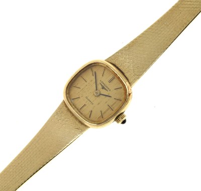 Lot 65 - Longines - Lady's 14ct gold bracelet quartz watch