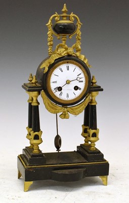 Lot 350 - Late 19th Century French ebonised portico clock