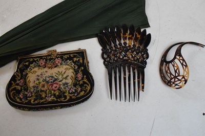 Lot 205 - Quantity of miscellaneous items to include; lady's parasol, evening bag & tortoiseshell hair grips
