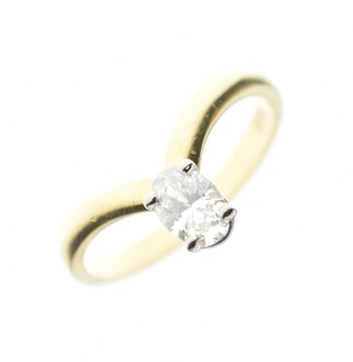 Lot 41 - '18ct' yellow metal wishbone ring set oval cut diamond