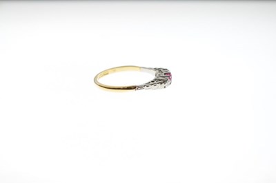 Lot 20 - '18ct & Plat', ruby and diamond three-stone ring