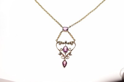 Lot 86 - Edwardian seed pearl and amethyst pendant