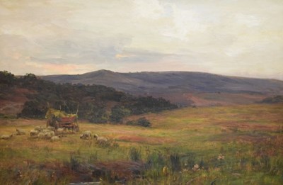 Lot 330 - James Aumonier (British, 1832-1911) - Oil on canvas - Moorland landscape