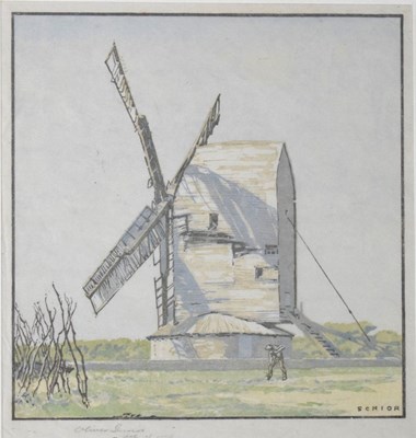 Lot 406 - Oliver Senior - Coloured lithograph - 'Friston Mill'